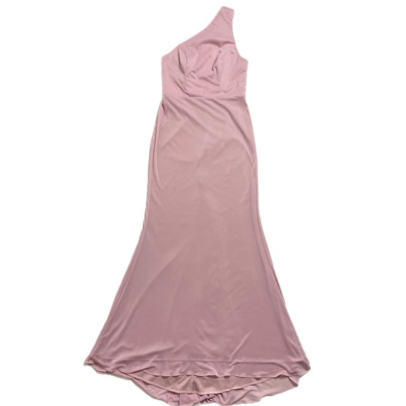 Azazie Dusty Rose One Shoulder Mesh Mermaid Maxi Gown Dress 8 - Picture 10 of 10